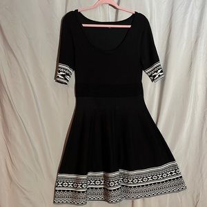 Black and white knit dress quarter sleeves with tribal pattern